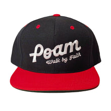 Load image into Gallery viewer, POAM Signature - Walk by Faith Black W-Red Visor Snapback
